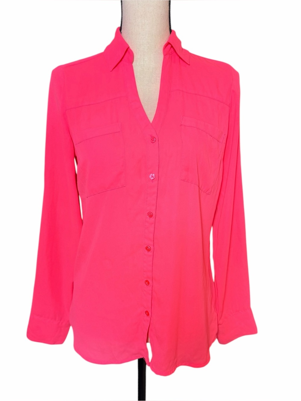Express Hot Pink Button Down Blouse Size Small Petite